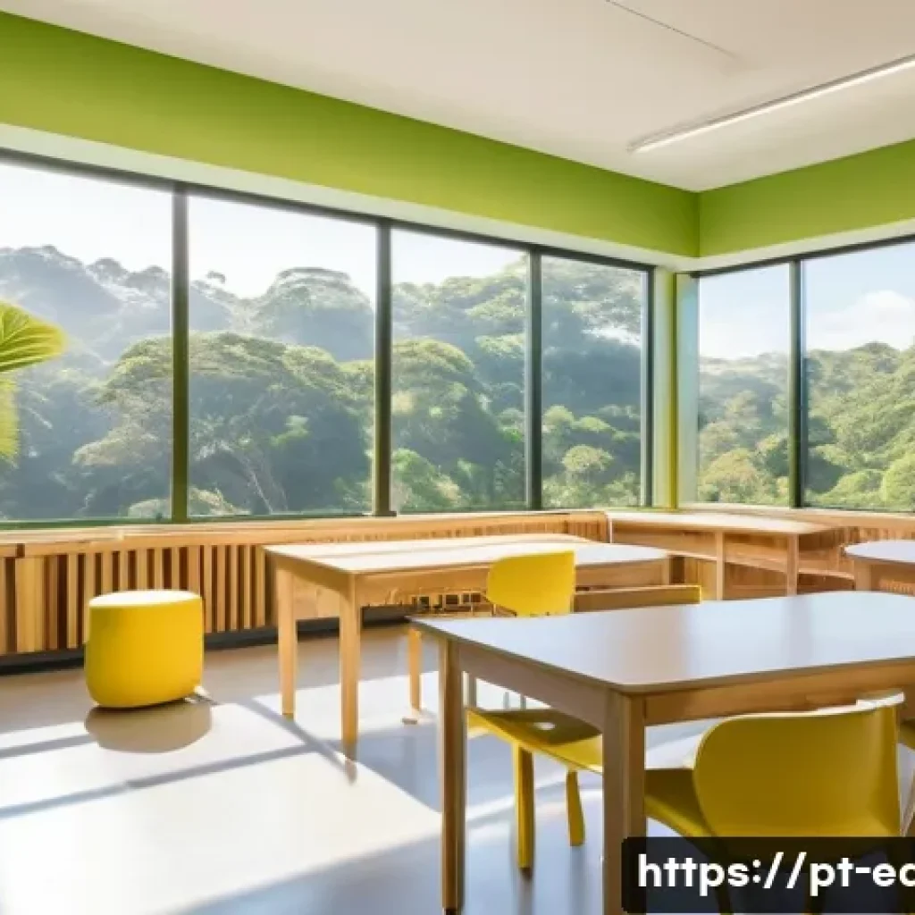 교실 환경 디자인 최적화 - A bright, modern Brazilian classroom interior bathed in abundant natural sunlight streaming through ...