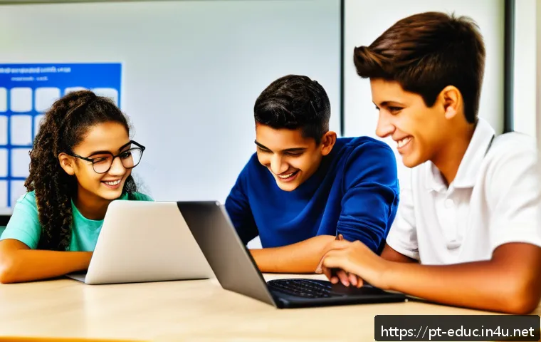 교육공학 개론 - A modern classroom scene in Brazil featuring diverse students and a teacher engaging with interactiv...