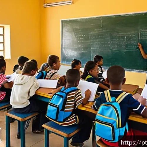 Home 15 교육 사회학 - A vibrant classroom scene in a Brazilian public school located in a low-income urban area, showing d...