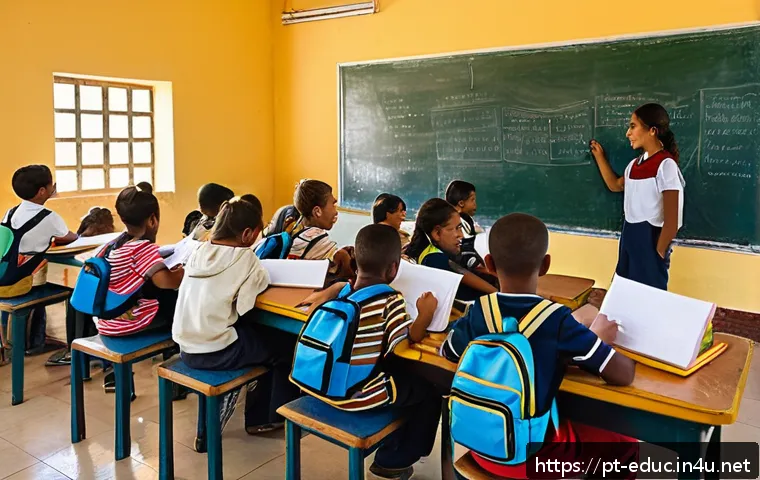 교육 사회학 - A vibrant classroom scene in a Brazilian public school located in a low-income urban area, showing d...